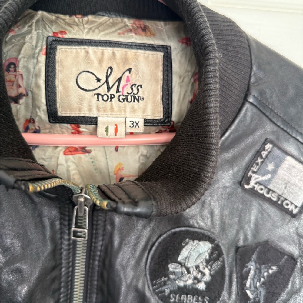 Top Gun Leather Vintage Bomber Black size 3 x - Picture 5 of 8